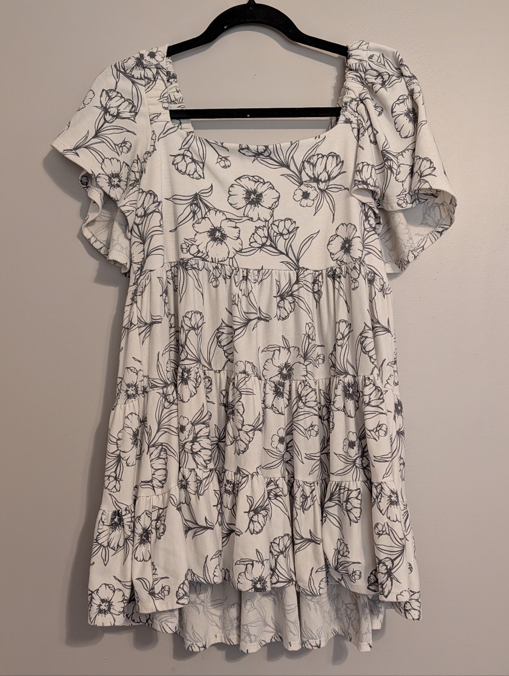 Jade By Jane White Floral Square Neck Tiered Boutique Mini Dress